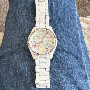 Betsey Johnson White Watch with Multicolor Accents
